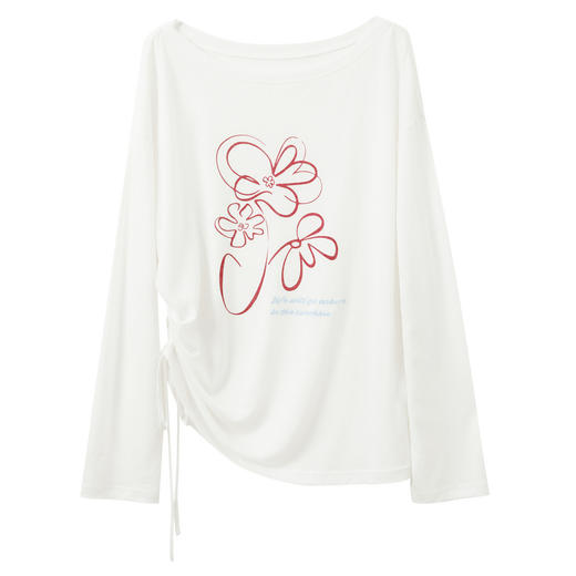 【莱赛尔】三彩2026夏季新款休闲花朵印花绣花T恤圆领套头罩衫M 商品图4