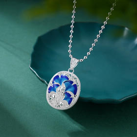 子佩集S990银【银杏寄情】情侣套链项链【DSDZ005】原创作品花丝珐琅彩双面吊坠2509