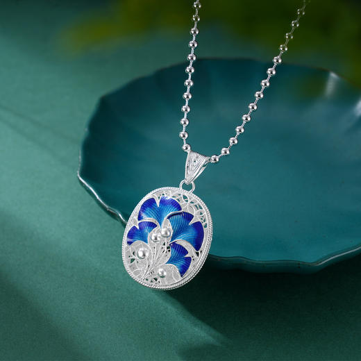 子佩集S990银【银杏寄情】情侣套链项链【DSDZ005】原创作品花丝珐琅彩双面吊坠2509 商品图0