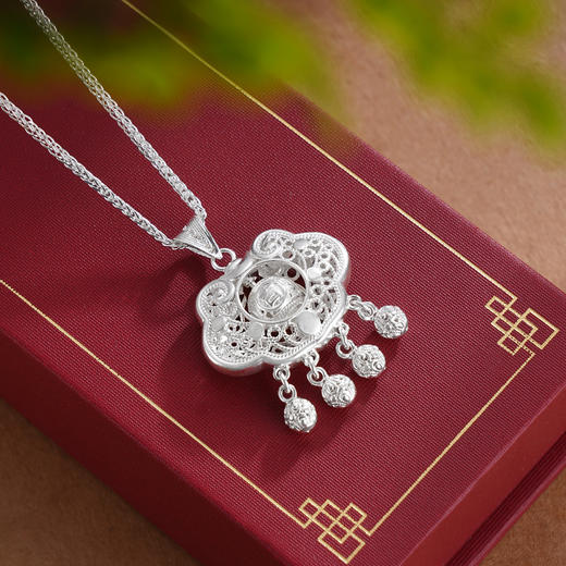 子佩集S990银【福慧齐臻】套链项链【MXDZ026】纯银花丝锁四个球2509 商品图2