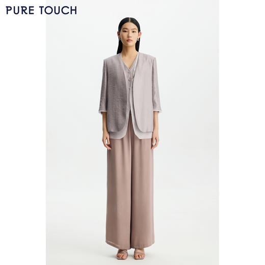 PURE TOUCH女26春夏新款七分袖v领西服外套双层时尚珠光开襟西装 商品图1