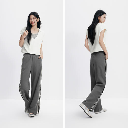 森马休闲裤女夏撞色仿麻长裤宽松慵懒运动风潮流女生显腿长阔腿裤 商品图4