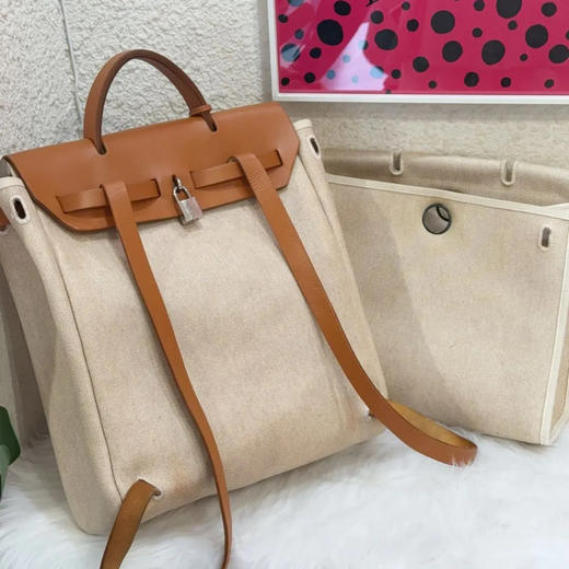 爱马仕 中古 herbag31 米色 帆布拼皮 双肩包 商品图1