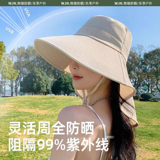 【自带防风绳❗️大帽檐遮阳帽】大帽檐护颈设计，夏日防晒一步到位！披肩防晒防紫外线，户外登山渔夫帽子太阳帽L 商品图3