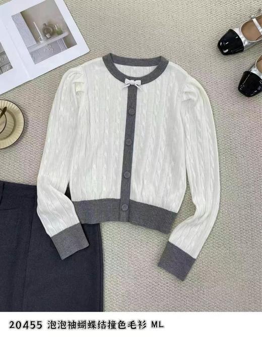74MZ20455#泡泡袖蝴蝶结毛衫 商品图0