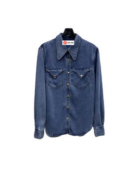 女款尖领牛仔长袖衬衫la008