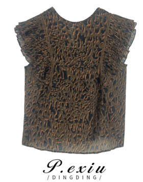 03-3潘依绣丁丁宠粉PanYiXiu/潘依绣丁丁  豹纹设计款飞飞袖娃娃衬衫  W-6711