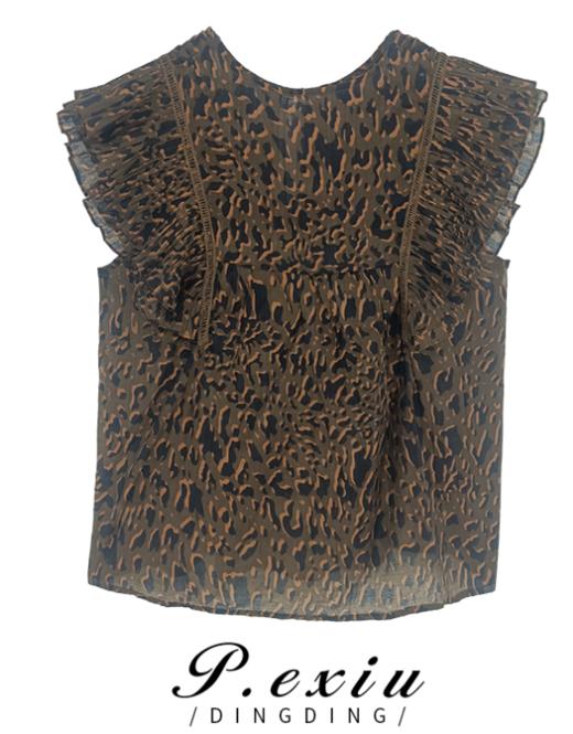 03-3潘依绣丁丁宠粉PanYiXiu/潘依绣丁丁  豹纹设计款飞飞袖娃娃衬衫  W-6711 商品图0