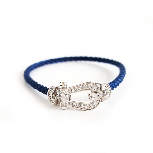 【98新】FRED斐登Force 10系列0B0077中号18K白金满钻Force 10蓝色链绳马蹄扣手链中性款120326TJ01 商品图0