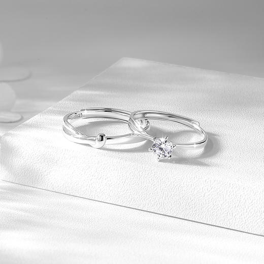 卡蒂罗KADER 誓言结情侣对戒 925银大颗闪锆璀璨闪耀轻奢小众设计浪漫男女友开口可调节一对 恋爱告白甜蜜饰爱 商品图5