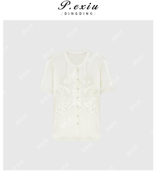 03-3潘依绣丁丁宠粉刺绣钉珠短袖国风减龄衬衣Q6659 商品图0