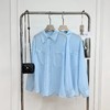 F031884春夏新款苎麻棉宽松排扣轻薄通透苎麻薄荷Baby蓝衬衫 商品缩略图0