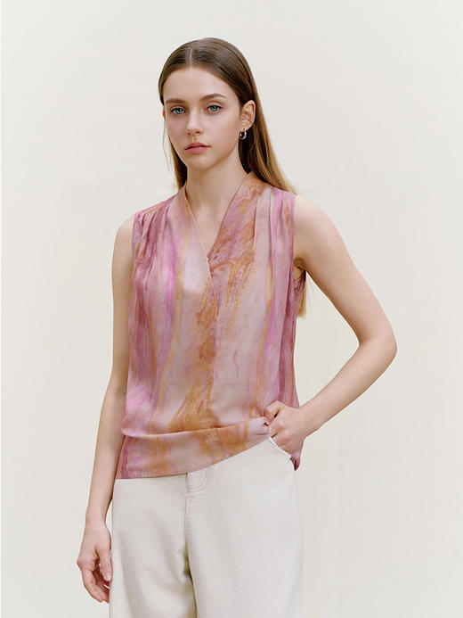 【桑蚕丝印花背心】26年春夏新品女士100%桑蚕丝V领真丝上衣 商品图0