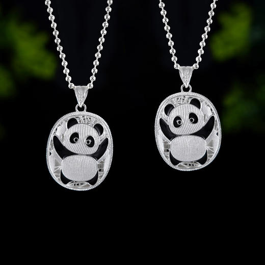 子佩集S990银【熊猫佩佩】情侣套链项链【DSDZ004】原创作品花丝珐琅彩双面吊坠2509 商品图6