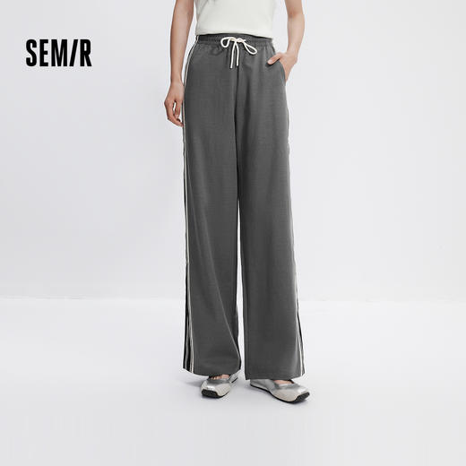 森马休闲裤女夏撞色仿麻长裤宽松慵懒运动风潮流女生显腿长阔腿裤 商品图0