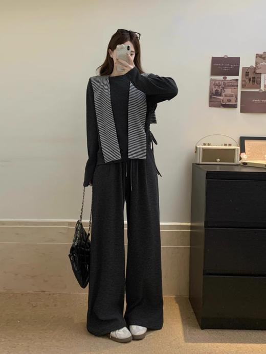 慵懒松弛感天花板！条纹披肩上衣 + 阔腿裤 商品图7