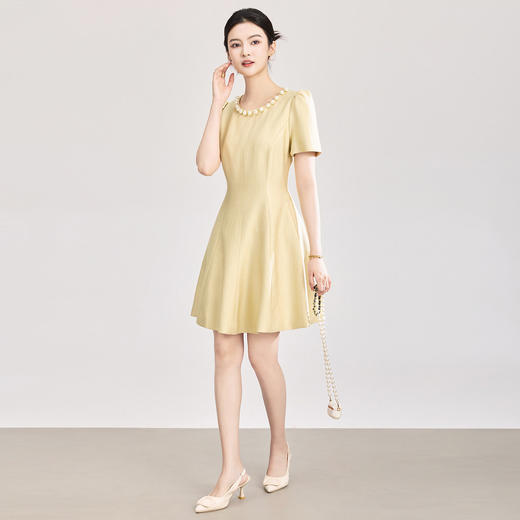 「高货wl」全新升级【铂金会员358/天猫479/差价121】(03147)洛诗琳气质珍珠领连衣裙2026春季法式泡泡袖收腰显瘦A字裙 商品图0