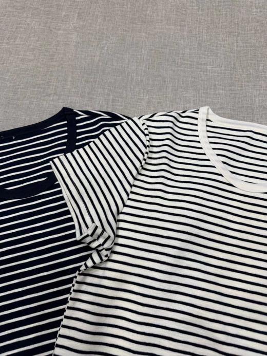 F0318116春夏新款棉氨混纺竹节棉T贝壳扣撞色条纹T恤 商品图2