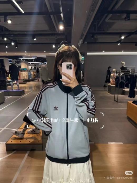 F031809刺绣三条杠织带撞色螺纹拼接复古休闲华夫格立领开衫外套 商品图3