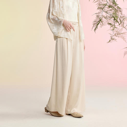 三彩【遥听山月】2026夏季新款新中式休闲裤长裤宽松高腰阔腿裤C 商品图1