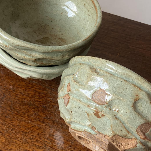 日本中古粗陶手作器皿 带签章 X1520 商品图2