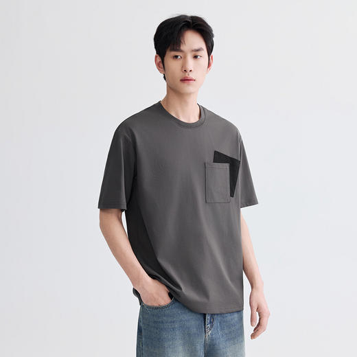 GXG男装26夏季时尚创意拼接口袋潮流百搭宽松休闲男式圆领短袖T恤K&C 商品图2