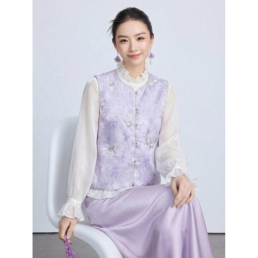 「自」全新升级【铂金会员220/天猫289/差价69】(14314)洛诗琳新中式国风薄纱马甲女2026年轻款重工刺绣无袖上衣 商品图0