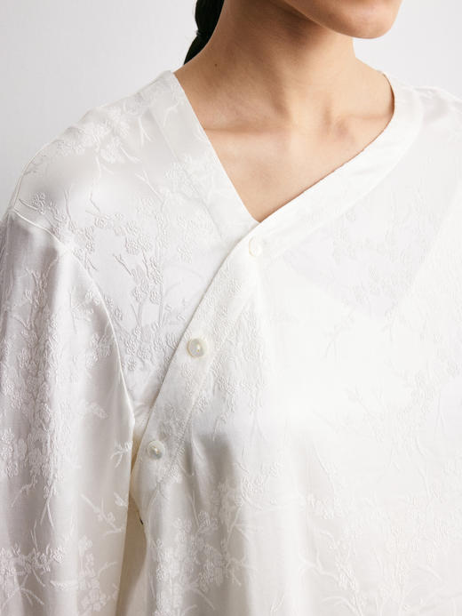 YANYI CHANG｜91960491 中式斜襟真丝提花衬衫 [ 雅白 ] 商品图4