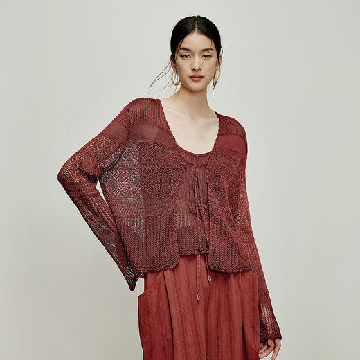 【林栖设计小店】手工系带|多色镂空肌理2026夏新款毛织外套针织两件套1962165 商品图8