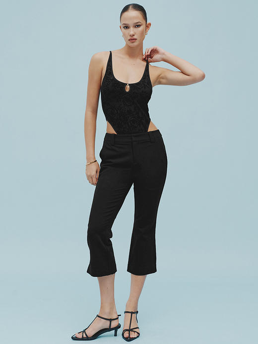 TR她热 丝绒荆棘 黑色植绒蕾丝带胸垫镂空复古显瘦挂脖露背吊带连体衣 商品图2