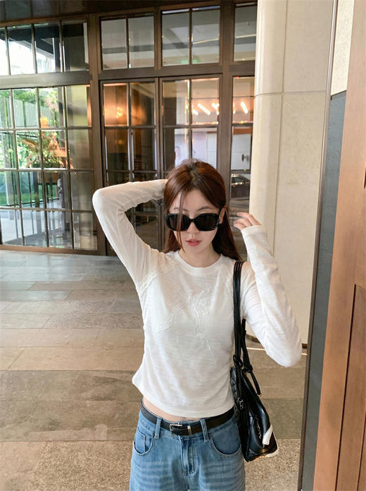 <曾小咸推荐>韩系蝴蝶结修身长袖t恤上衣 商品图9