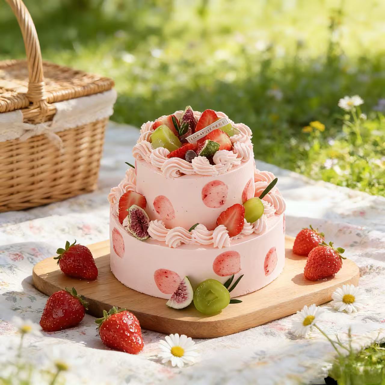 【草莓鲜果乐园】Ins风高颜值春日鲜果蛋糕，甜润草莓+鲜甜青提+无花果干，三重果香一口幸福快乐满满（深圳幸福西饼）