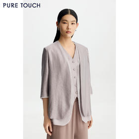 PURE TOUCH女26春夏新款七分袖v领西服外套双层时尚珠光开襟西装