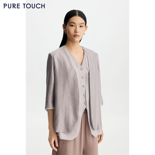 PURE TOUCH女26春夏新款七分袖v领西服外套双层时尚珠光开襟西装 商品图0