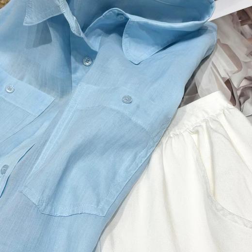 F031884春夏新款苎麻棉宽松排扣轻薄通透苎麻薄荷Baby蓝衬衫 商品图5