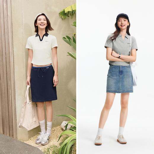 森马POLO衫女夏季短款正肩修身字母绣花套头衫简约气质小个子衣服 商品图4