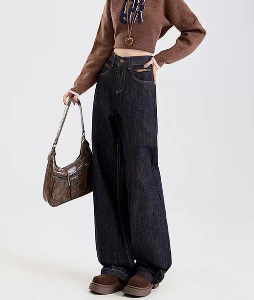 F031887窄版复古阔腿高腰宽松垂感直筒拖地裤修饰腿型显腿长牛仔裤 商品图14