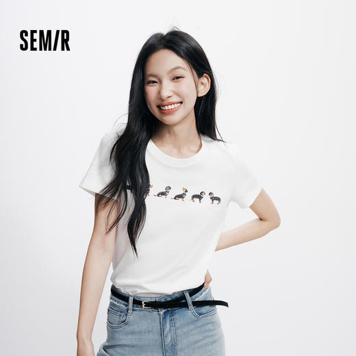 森马短袖T恤女夏季小狗印花套头衫个性气质女生趣味时尚休闲上衣 商品图1