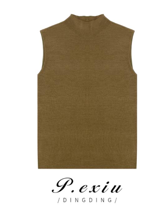 03-4潘依绣丁丁宠粉秋季新款半高领修身叠穿内搭无袖针织背心 K6687 商品图0