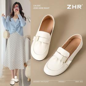 ZHR软底妈妈鞋一脚蹬乐福鞋2025夏新款平底百搭小皮鞋黑色工作鞋