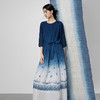 【林栖设计小店】植物染色|手工青花蓝渐变优雅印花2026春新款苎麻连衣裙1961174 商品缩略图0