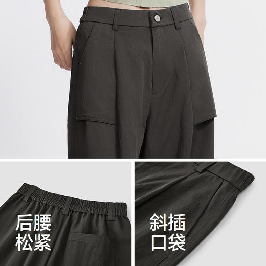 森马休闲裤女夏季肌理宽松打褶拖地裤半松紧腰松弛感工装风阔腿裤 商品图3