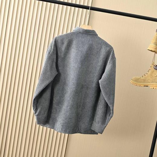 F031842春秋新款男士灯芯绒复古纯色宽松条纹衬衫上衣 商品图8