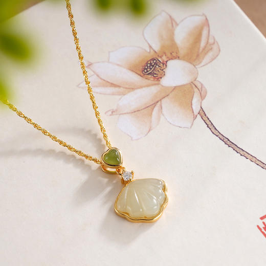 子佩集S925银【秋风杏语】套链【DZ05083】纯银古法银项链贝壳和田玉爱心青玉镀金2509 商品图1
