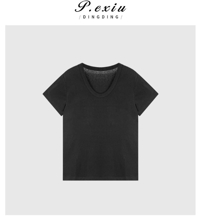04-8潘依绣丁丁宠粉韩版简约U领休闲百搭短袖T恤 Q1961