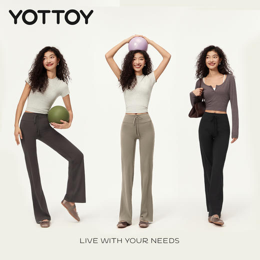 YOTTOY抽绳微喇裤 瑜伽长裤女 喇叭高腰提臀 运动普拉提训练服 健身裤 商品图4