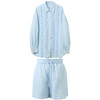 三彩2026夏季新款休闲两件套木耳边衬衫上衣高腰宽松短裤套装M 商品缩略图4