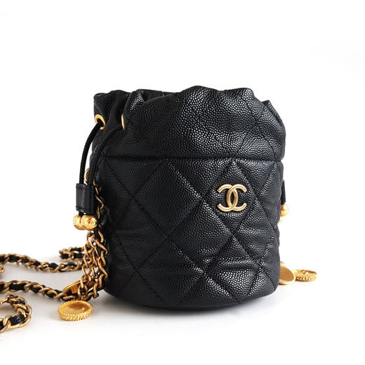 【95新】CHANEL香奈儿AP3111 B09805 9430523C黑金荔枝牛皮金币链条小水桶单肩包女士140326JJ13 商品图2