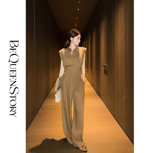 【大货捡漏，不退不换】  【精英气场】透气舒适斜纹翻领垫肩马甲上衣&阔腿捏褶休闲裤 商品图4