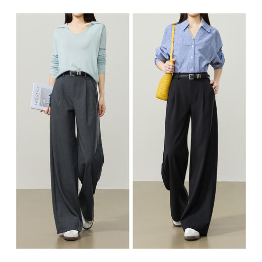 【超值必入！高智-西装-阔腿裤】逸阳春新款格雷系高腰垂感休闲直筒长裤小个子6008 商品图4
